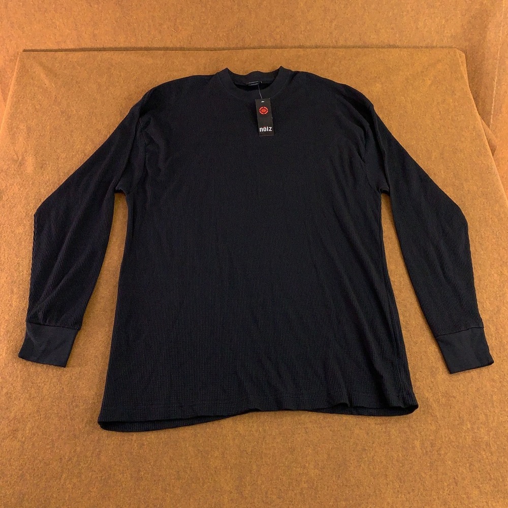 Noiz Mens US Size XL Black Knit Cotton Long Sleve Crew Neck T-Shirt NWT